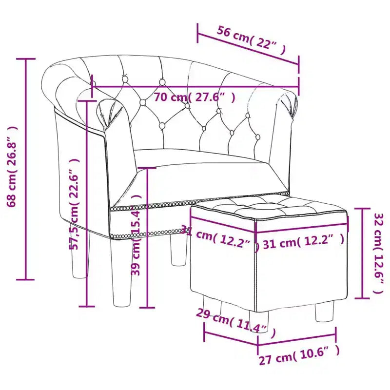 Tub Chair with Footstool - Silver Faux Leather Design - Ideal for Living Room, Bedroom, or Office