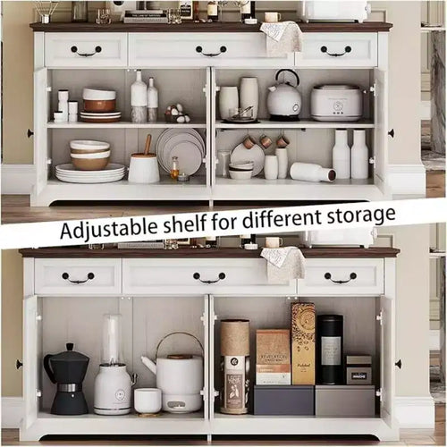 Ampia credenza contenitore da 65, credenza da cucina in stile rustico, con 3 cassetti e 4 ante, mobile contenitore per soggiorno