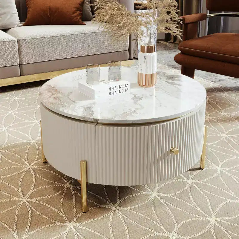 31.5 Round Storage Coffee Table, Modern Accent Center Table with 2 XL Hidden Drawers, Space-Saving Design for Small Living Room