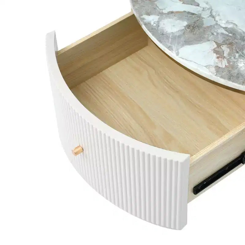31.5 Round Storage Coffee Table, Modern Accent Center Table with 2 XL Hidden Drawers, Space-Saving Design for Small Living Room