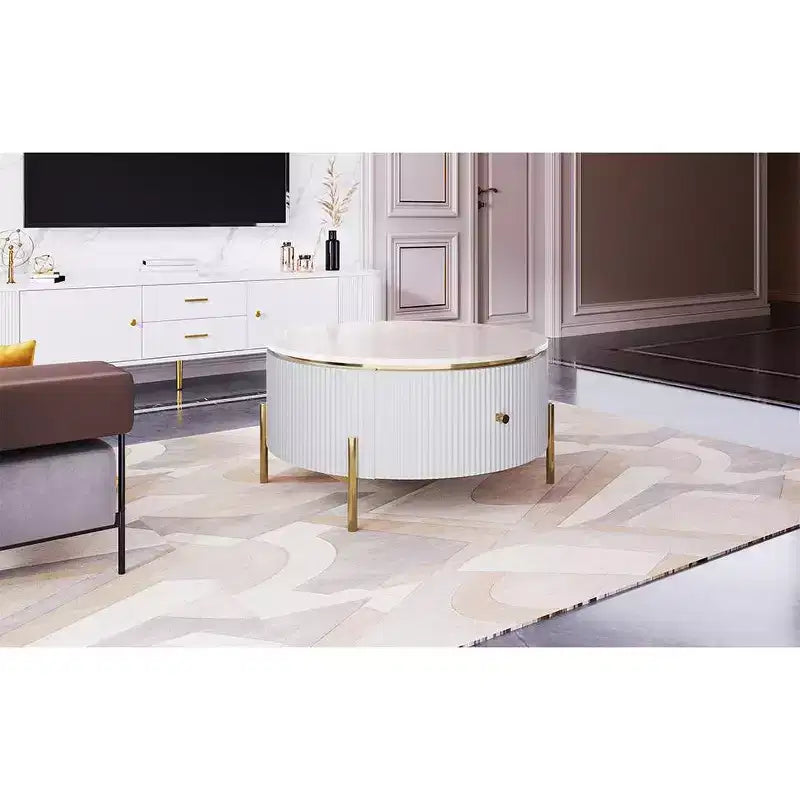 31.5 Round Storage Coffee Table, Modern Accent Center Table with 2 XL Hidden Drawers, Space-Saving Design for Small Living Room