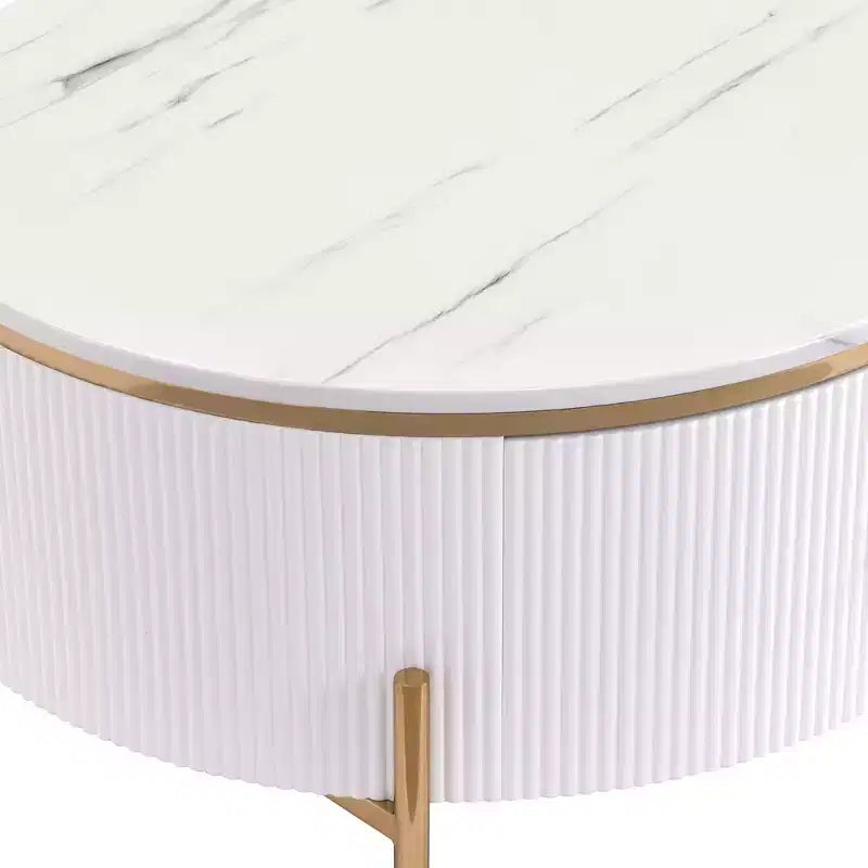 31.5 Round Storage Coffee Table, Modern Accent Center Table with 2 XL Hidden Drawers, Space-Saving Design for Small Living Room