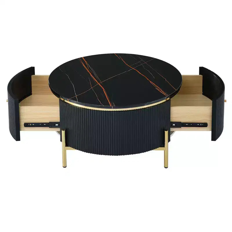 31.5 Round Storage Coffee Table, Modern Accent Center Table with 2 XL Hidden Drawers, Space-Saving Design for Small Living Room