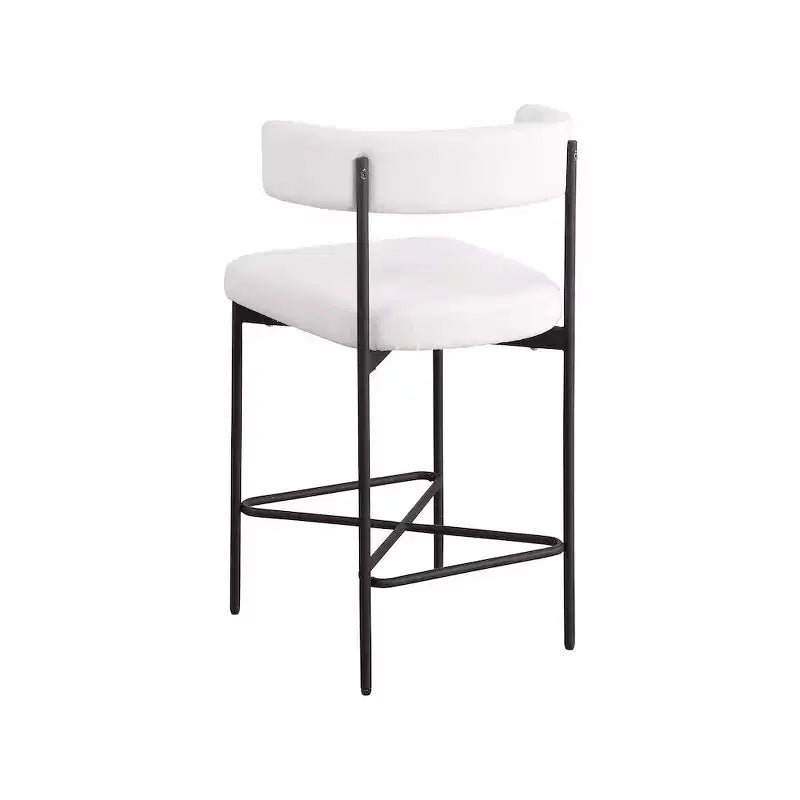 Cream Durable Linen Textured Fabric Stool, Set of 2