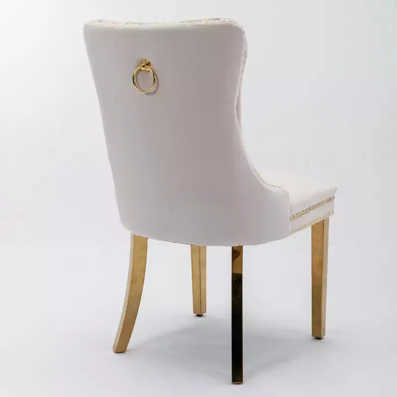 Modern Comfy Dining Chairs Set of 2, Tufted Velvet Upholstery Kitchen Chairs with Chrome Stainless Metal Legs & Nailhead Trim