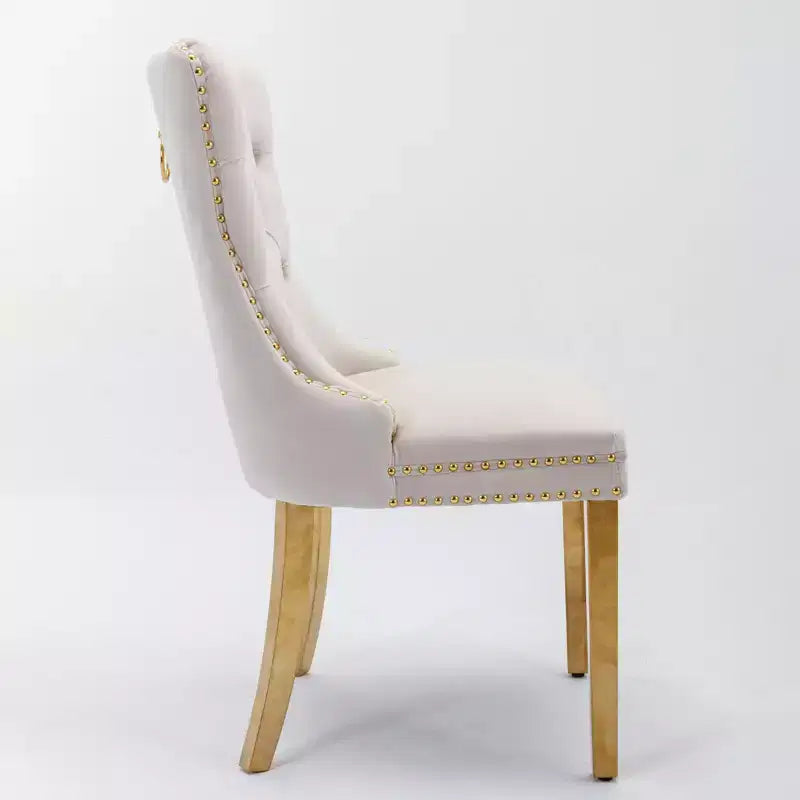 Modern Comfy Dining Chairs Set of 2, Tufted Velvet Upholstery Kitchen Chairs with Chrome Stainless Metal Legs & Nailhead Trim