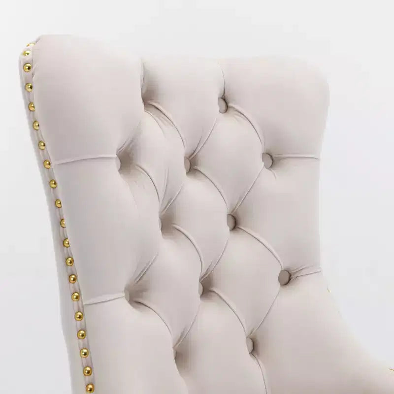 Modern Comfy Dining Chairs Set of 2, Tufted Velvet Upholstery Kitchen Chairs with Chrome Stainless Metal Legs & Nailhead Trim