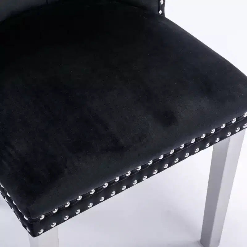 Modern Comfy Dining Chairs Set of 2, Tufted Velvet Upholstery Kitchen Chairs with Chrome Stainless Metal Legs & Nailhead Trim