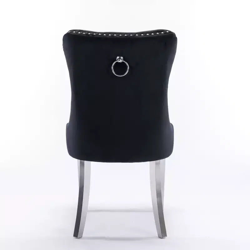 Modern Comfy Dining Chairs Set of 2, Tufted Velvet Upholstery Kitchen Chairs with Chrome Stainless Metal Legs & Nailhead Trim