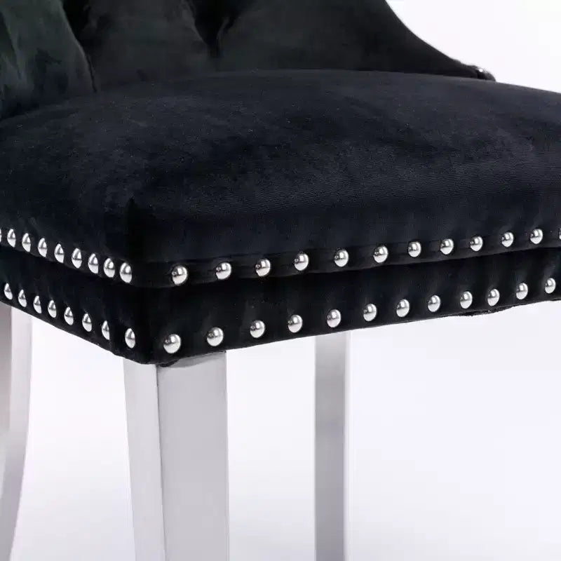 Modern Comfy Dining Chairs Set of 2, Tufted Velvet Upholstery Kitchen Chairs with Chrome Stainless Metal Legs & Nailhead Trim