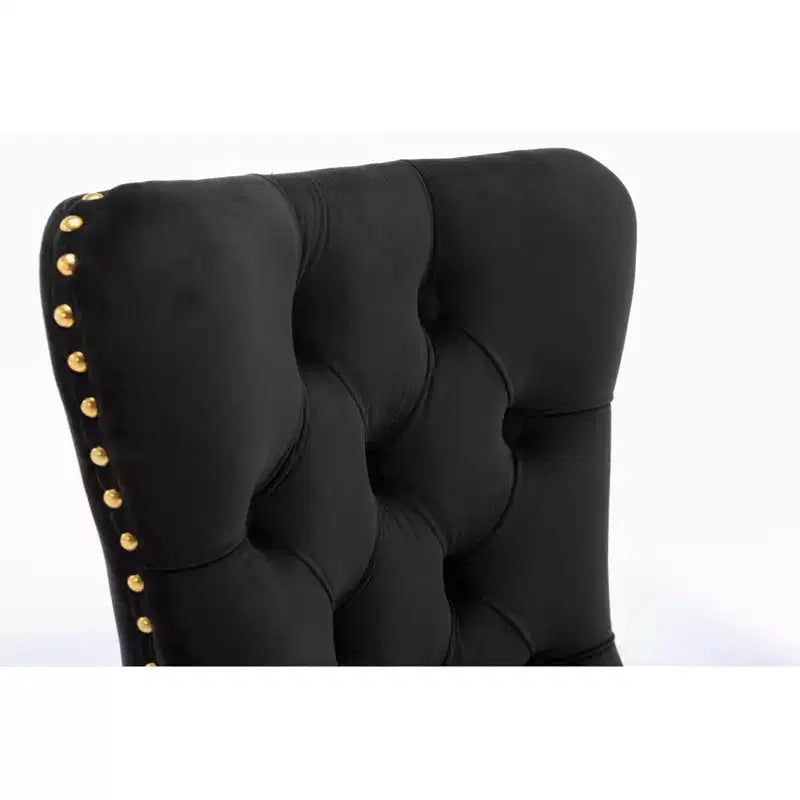 Modern Comfy Dining Chairs Set of 2, Tufted Velvet Upholstery Kitchen Chairs with Chrome Stainless Metal Legs & Nailhead Trim