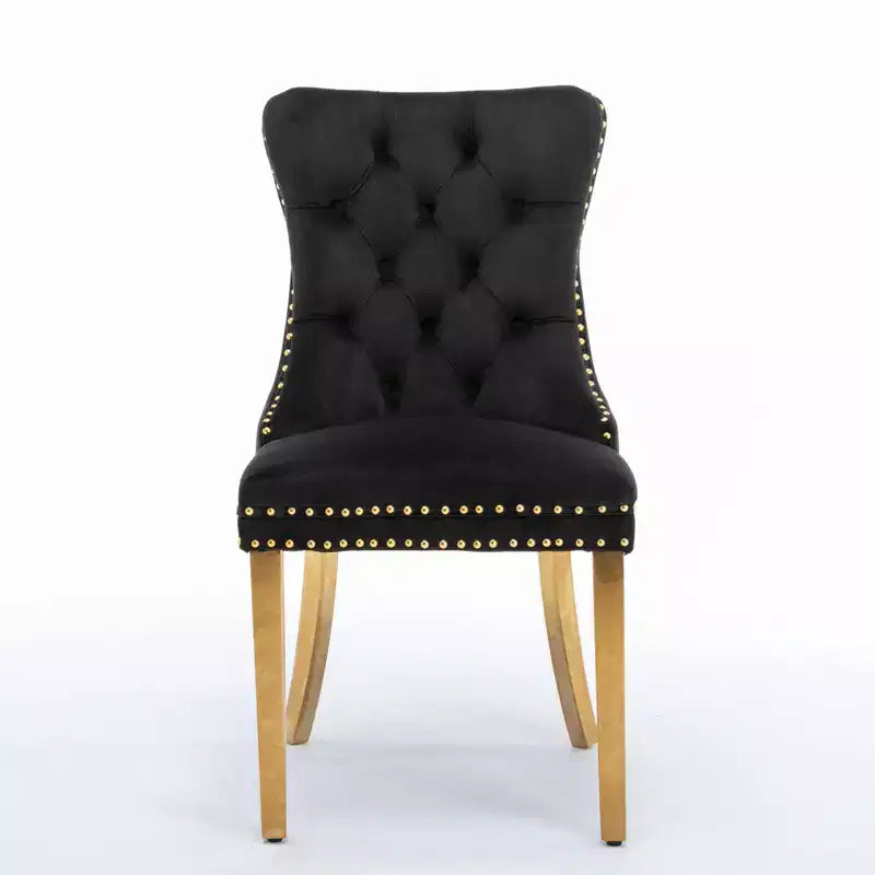 Modern Comfy Dining Chairs Set of 2, Tufted Velvet Upholstery Kitchen Chairs with Chrome Stainless Metal Legs & Nailhead Trim
