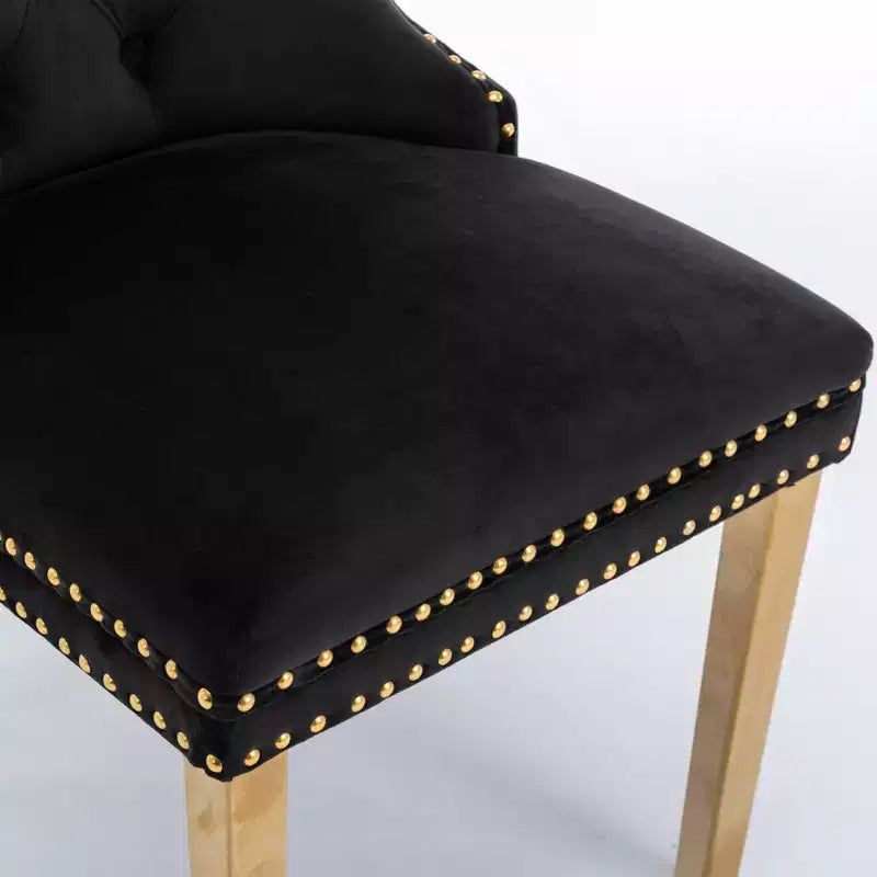 Modern Comfy Dining Chairs Set of 2, Tufted Velvet Upholstery Kitchen Chairs with Chrome Stainless Metal Legs & Nailhead Trim