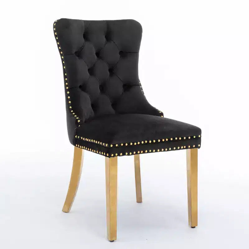 Modern Comfy Dining Chairs Set of 2, Tufted Velvet Upholstery Kitchen Chairs with Chrome Stainless Metal Legs & Nailhead Trim