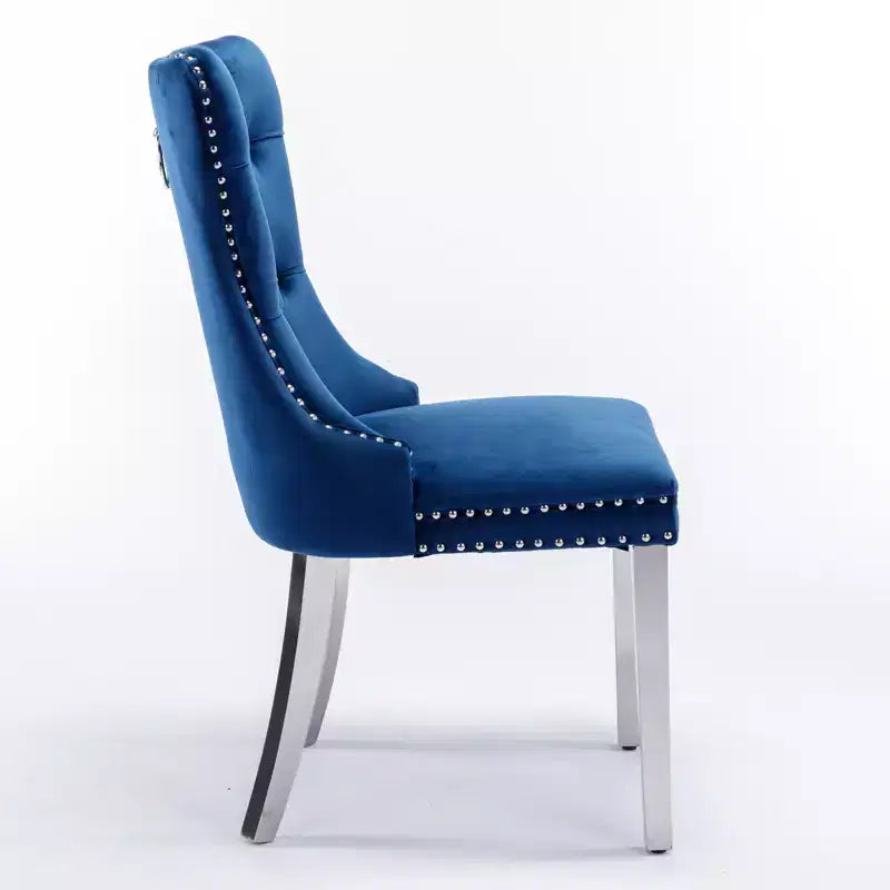 Modern Comfy Dining Chairs Set of 2, Tufted Velvet Upholstery Kitchen Chairs with Chrome Stainless Metal Legs & Nailhead Trim