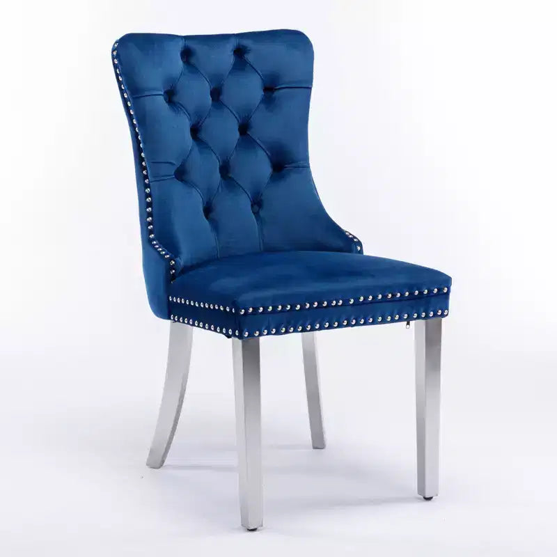 Modern Comfy Dining Chairs Set of 2, Tufted Velvet Upholstery Kitchen Chairs with Chrome Stainless Metal Legs & Nailhead Trim