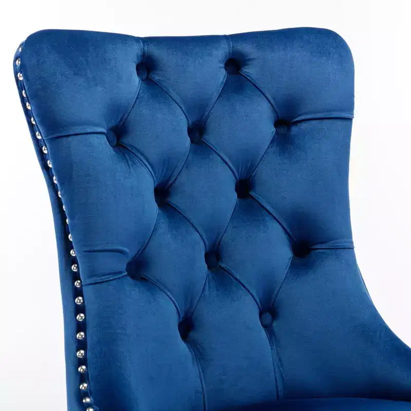 Modern Comfy Dining Chairs Set of 2, Tufted Velvet Upholstery Kitchen Chairs with Chrome Stainless Metal Legs & Nailhead Trim
