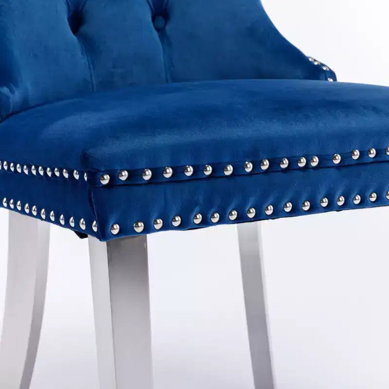 Modern Comfy Dining Chairs Set of 2, Tufted Velvet Upholstery Kitchen Chairs with Chrome Stainless Metal Legs & Nailhead Trim