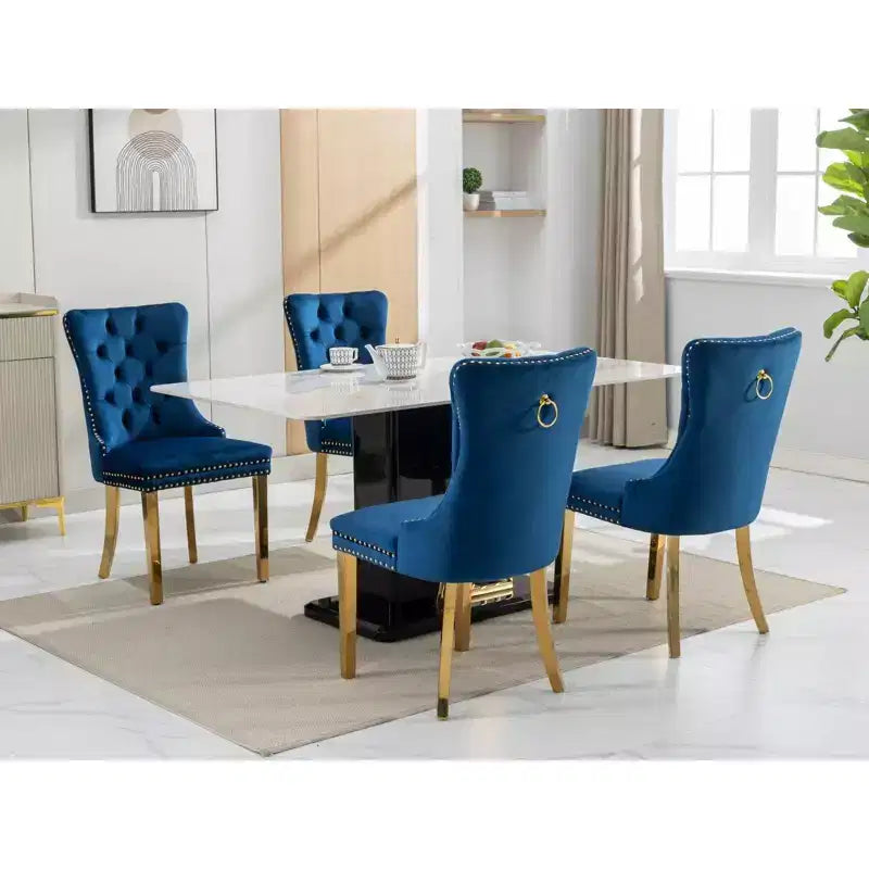 Modern Comfy Dining Chairs Set of 2, Tufted Velvet Upholstery Kitchen Chairs with Chrome Stainless Metal Legs & Nailhead Trim