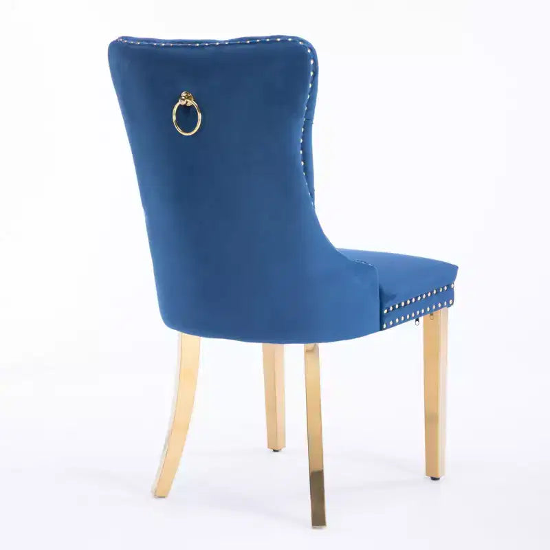 Modern Comfy Dining Chairs Set of 2, Tufted Velvet Upholstery Kitchen Chairs with Chrome Stainless Metal Legs & Nailhead Trim