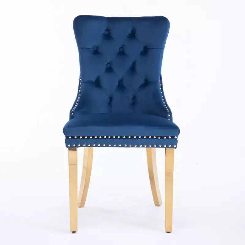 Modern Comfy Dining Chairs Set of 2, Tufted Velvet Upholstery Kitchen Chairs with Chrome Stainless Metal Legs & Nailhead Trim
