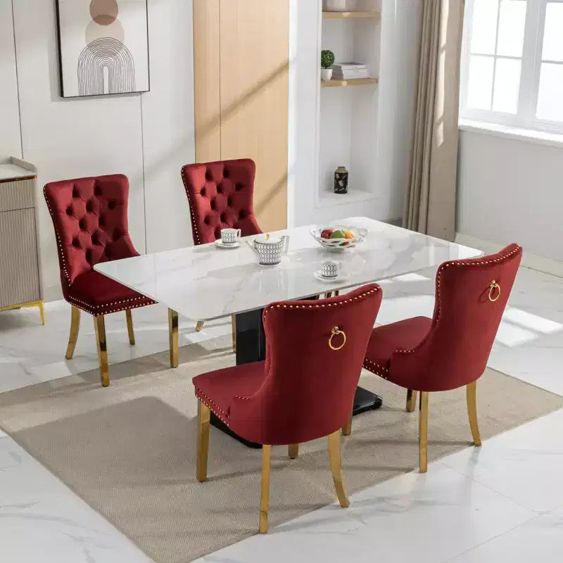 Modern Comfy Dining Chairs Set of 2, Tufted Velvet Upholstery Kitchen Chairs with Chrome Stainless Metal Legs & Nailhead Trim