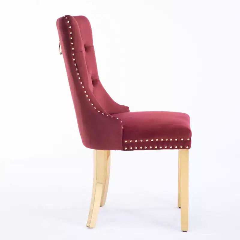 Modern Comfy Dining Chairs Set of 2, Tufted Velvet Upholstery Kitchen Chairs with Chrome Stainless Metal Legs & Nailhead Trim