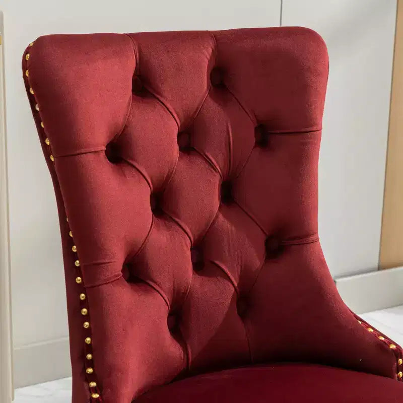 Modern Comfy Dining Chairs Set of 2, Tufted Velvet Upholstery Kitchen Chairs with Chrome Stainless Metal Legs & Nailhead Trim