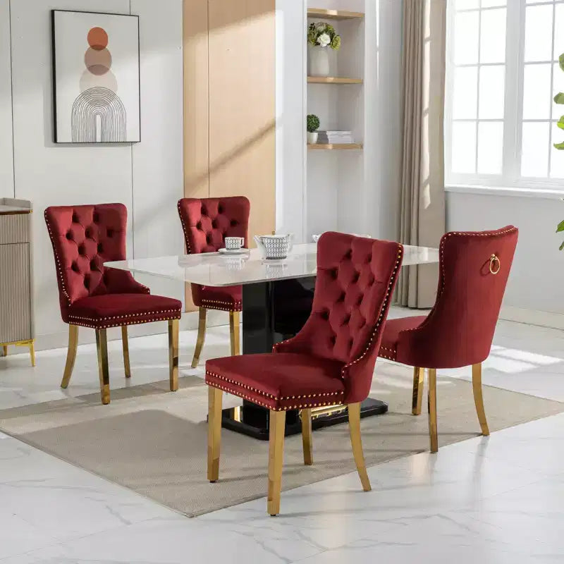 Modern Comfy Dining Chairs Set of 2, Tufted Velvet Upholstery Kitchen Chairs with Chrome Stainless Metal Legs & Nailhead Trim