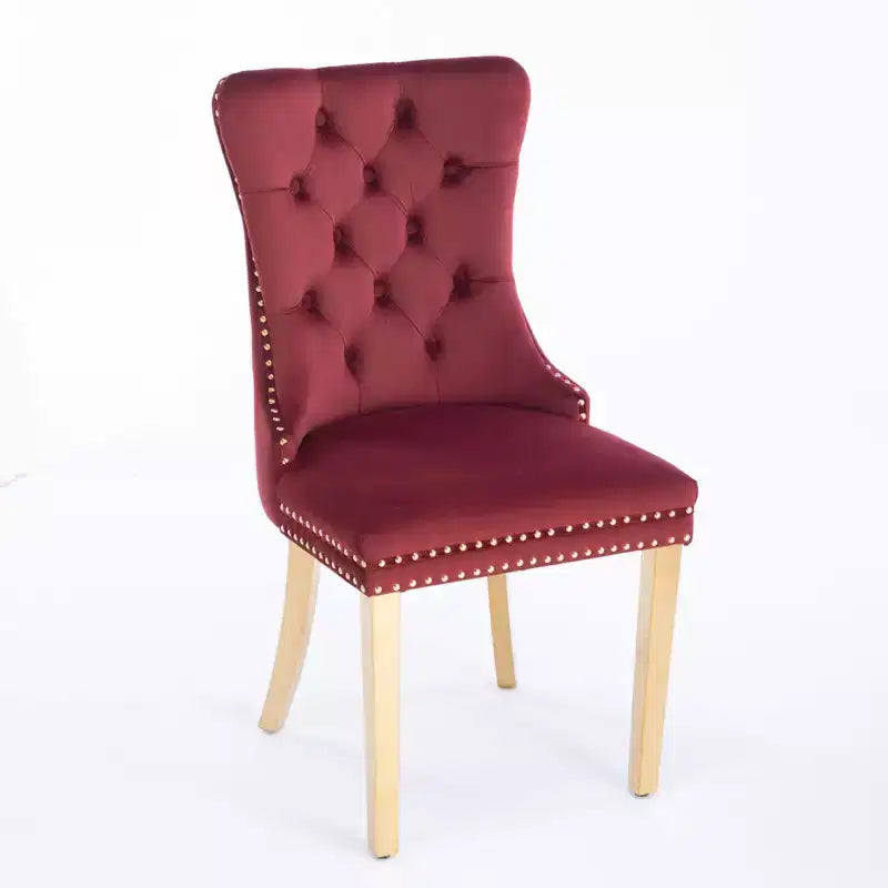 Modern Comfy Dining Chairs Set of 2, Tufted Velvet Upholstery Kitchen Chairs with Chrome Stainless Metal Legs & Nailhead Trim