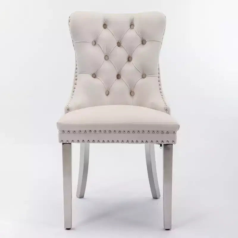 Modern Comfy Dining Chairs Set of 2, Tufted Velvet Upholstery Kitchen Chairs with Chrome Stainless Metal Legs & Nailhead Trim