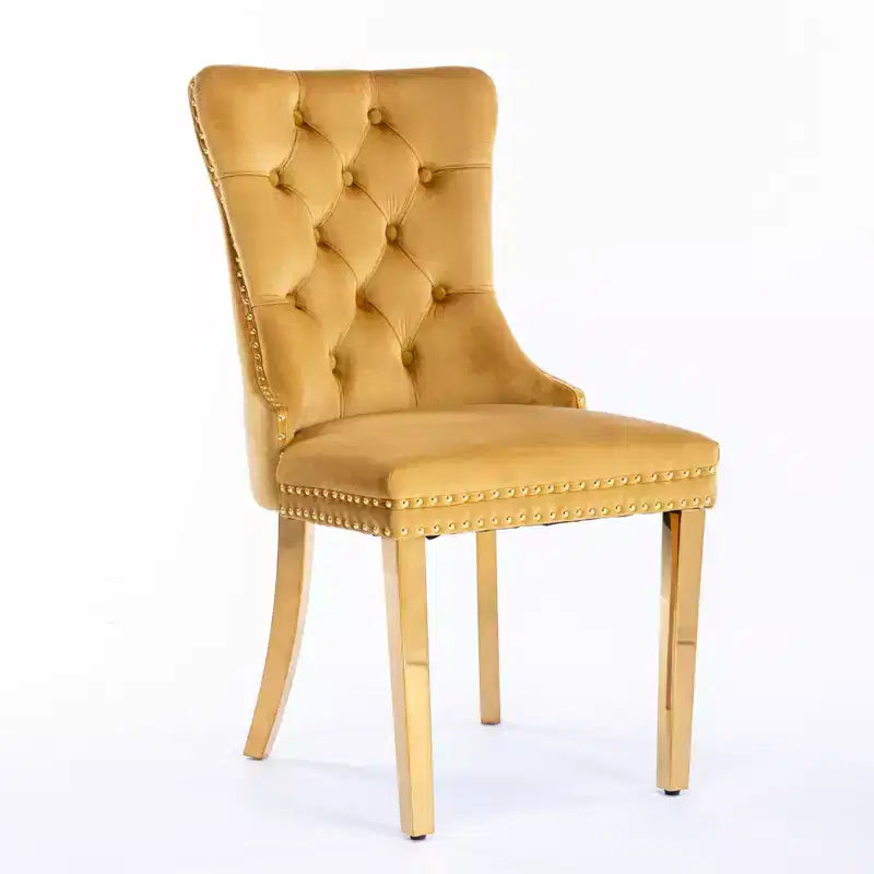 Modern Comfy Dining Chairs Set of 2, Tufted Velvet Upholstery Kitchen Chairs with Chrome Stainless Metal Legs & Nailhead Trim