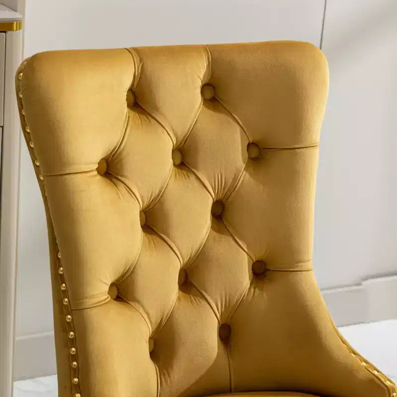 Modern Comfy Dining Chairs Set of 2, Tufted Velvet Upholstery Kitchen Chairs with Chrome Stainless Metal Legs & Nailhead Trim