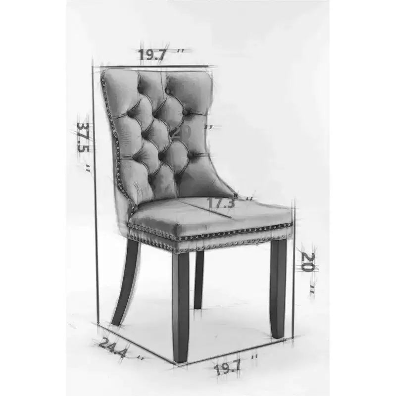 Modern Comfy Dining Chairs Set of 2, Tufted Velvet Upholstery Kitchen Chairs with Chrome Stainless Metal Legs & Nailhead Trim