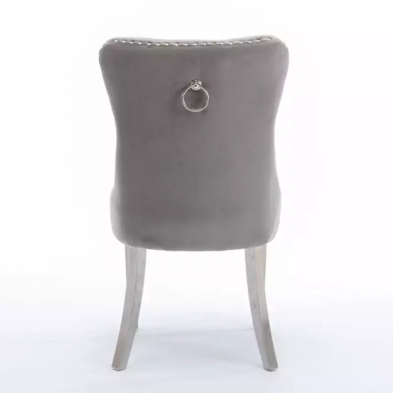 Modern Comfy Dining Chairs Set of 2, Tufted Velvet Upholstery Kitchen Chairs with Chrome Stainless Metal Legs & Nailhead Trim
