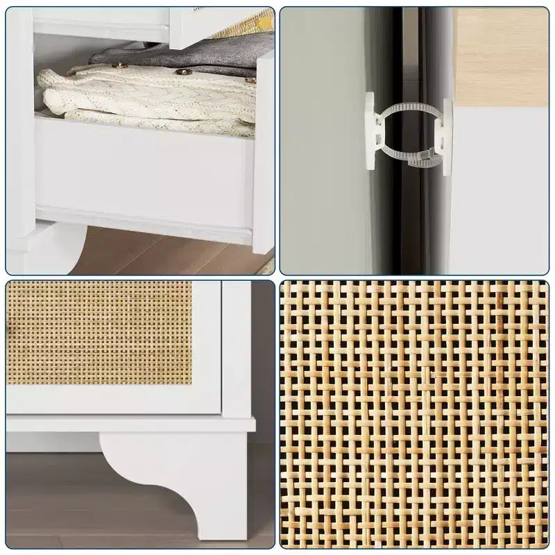 Cassettiera a 7 cassetti, in rattan naturale e legno moderno, mobile a cassetti per camera da letto, ampia cassettiera contenitore con cassetti profondi