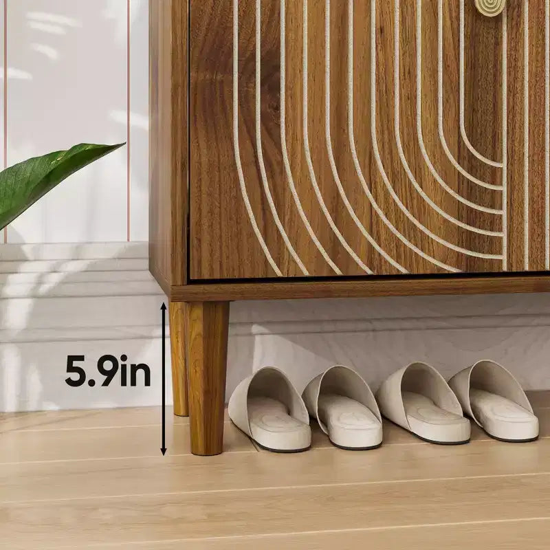 Mid-Century Modern Shoe Storage Cabinet with 2 Flip Doors and Metal Handles