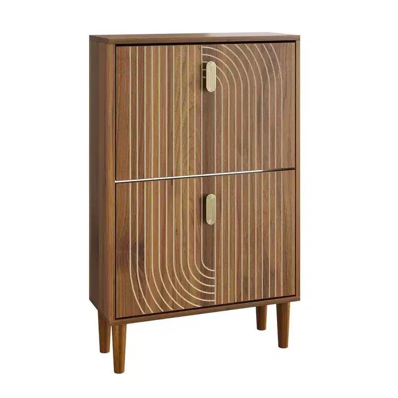 Mid-Century Modern Shoe Storage Cabinet with 2 Flip Doors and Metal Handles