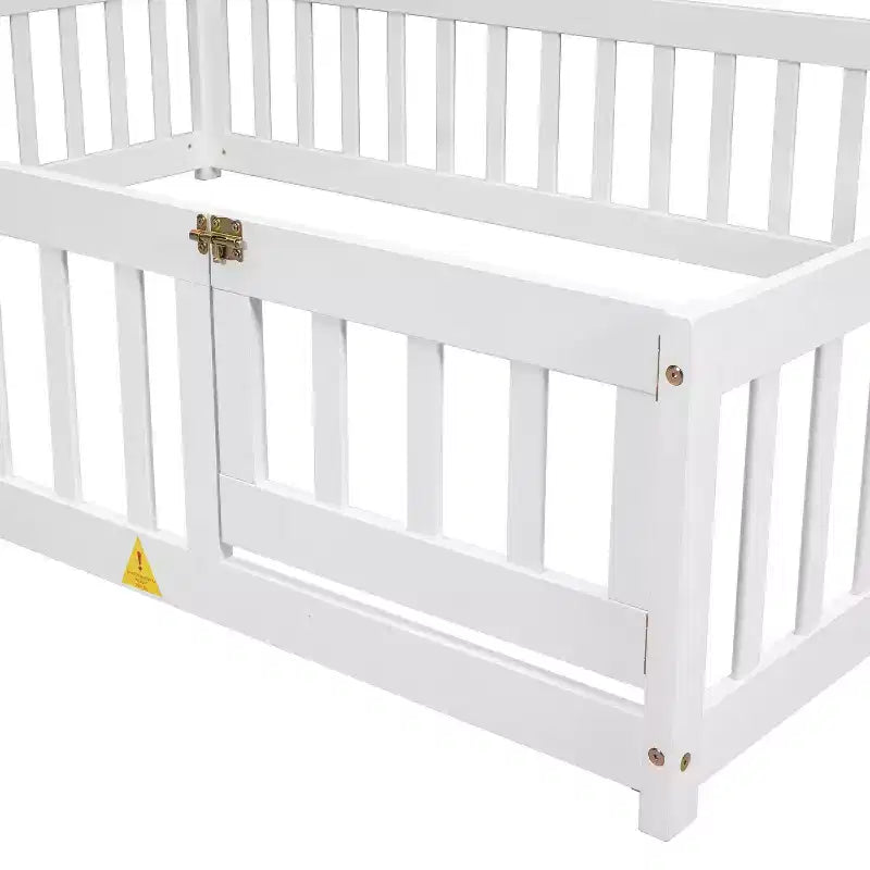 Full House-shaped Headboard Floor Bed with Fence White