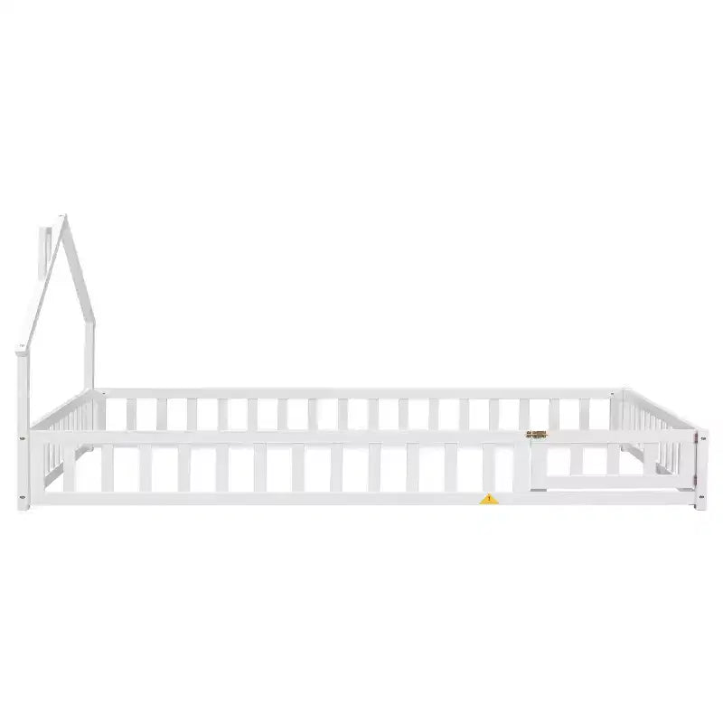 Full House-shaped Headboard Floor Bed with Fence White