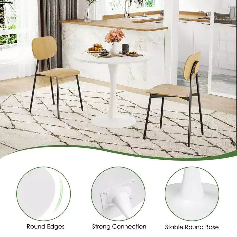 Piccolo tavolo da pranzo rotondo Tulip da 31.5, per 2-4 persone, piano in legno e base a piedistallo in metallo