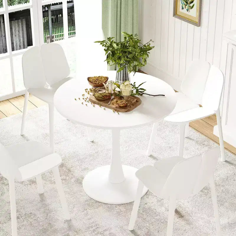 Piccolo tavolo da pranzo rotondo Tulip da 31.5, per 2-4 persone, piano in legno e base a piedistallo in metallo