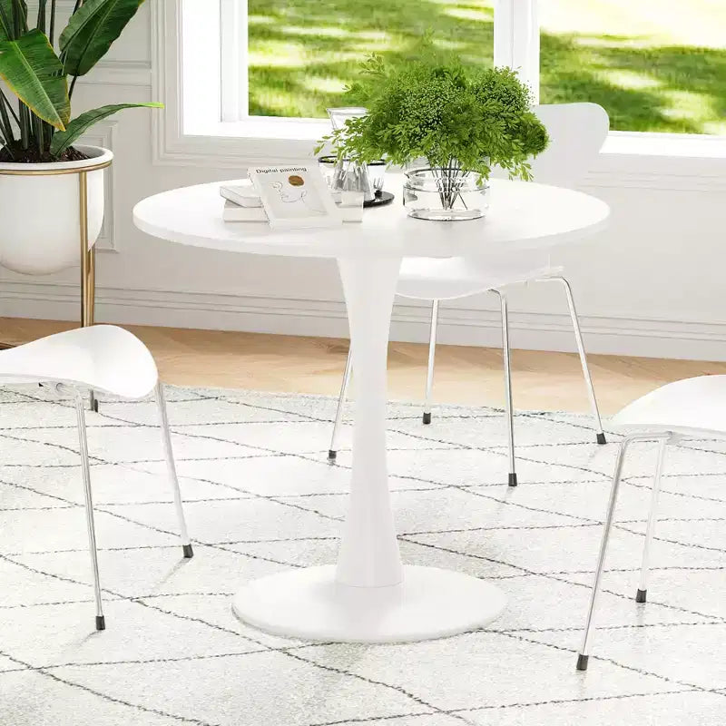 Piccolo tavolo da pranzo rotondo Tulip da 31.5, per 2-4 persone, piano in legno e base a piedistallo in metallo