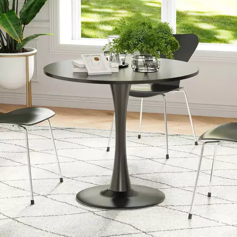 Piccolo tavolo da pranzo rotondo Tulip da 31.5, per 2-4 persone, piano in legno e base a piedistallo in metallo