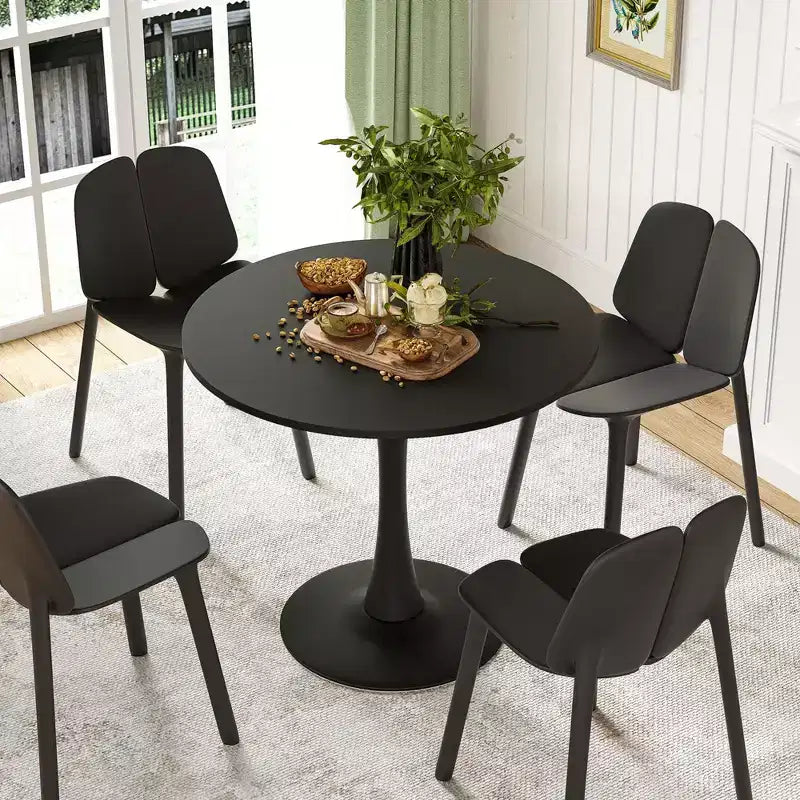 Piccolo tavolo da pranzo rotondo Tulip da 31.5, per 2-4 persone, piano in legno e base a piedistallo in metallo