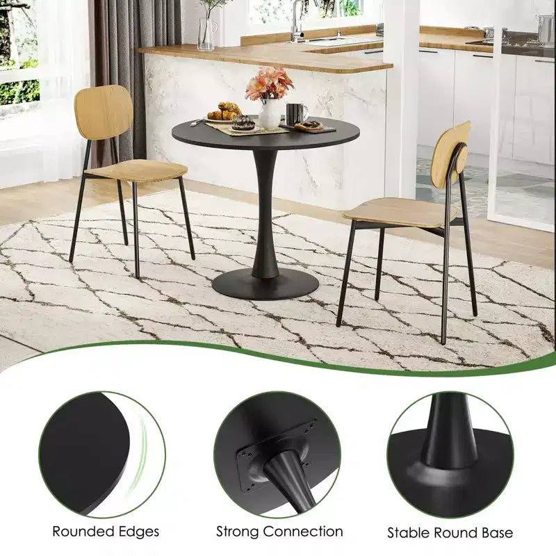 Piccolo tavolo da pranzo rotondo Tulip da 31.5, per 2-4 persone, piano in legno e base a piedistallo in metallo