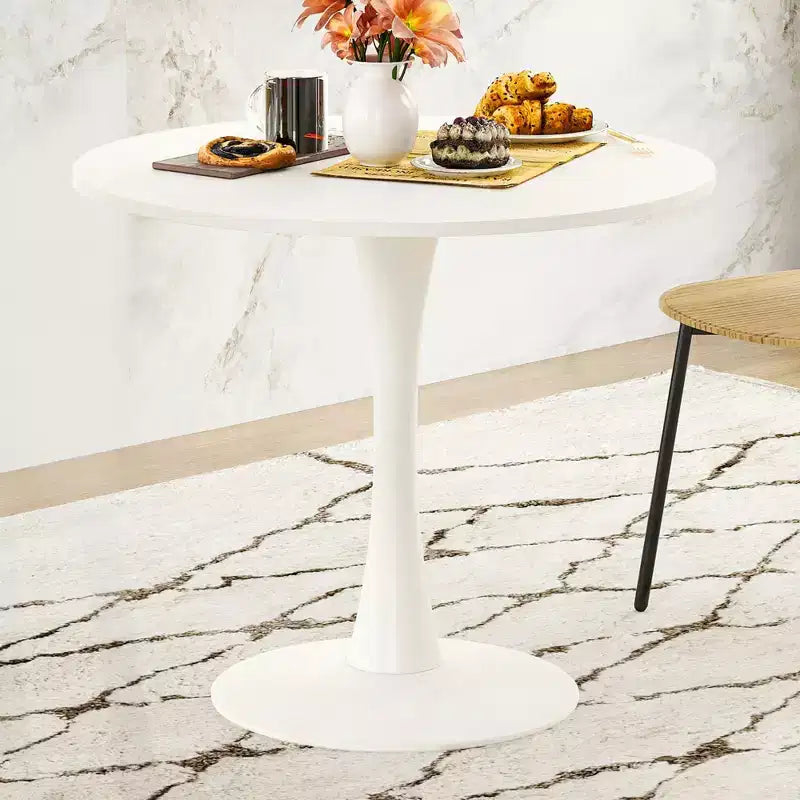 31.5 Small Round Dining Tulip Table Seats Up to 2-4 People,Wood Tabletop with Metal Pedestal Base