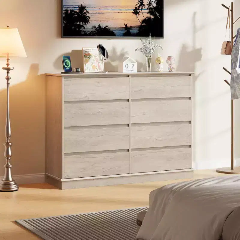 Cassettiera a 8 cassetti per camera da letto, con cassetti profondi e ampio piano superiore, grande e doppia, ideale per la cabina armadio, cassettiera orizzontale in legno per soggiorno