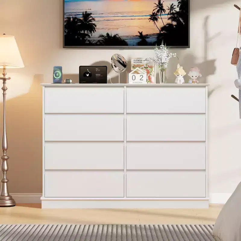 Cassettiera a 8 cassetti per camera da letto, con cassetti profondi e ampio piano superiore, grande e doppia, ideale per la cabina armadio, cassettiera orizzontale in legno per soggiorno