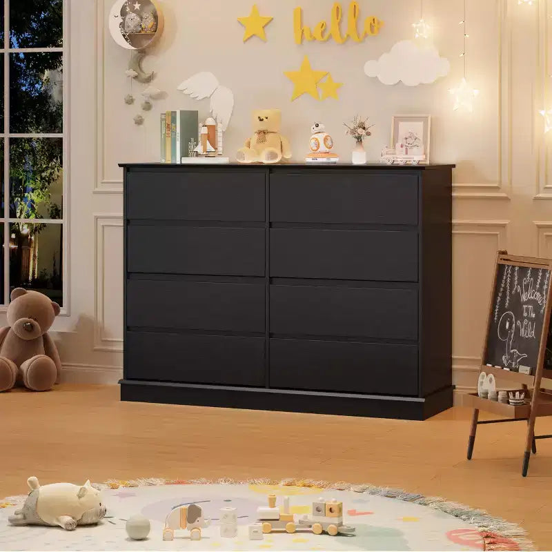 Cassettiera a 8 cassetti per camera da letto, con cassetti profondi e ampio piano superiore, grande e doppia, ideale per la cabina armadio, cassettiera orizzontale in legno per soggiorno